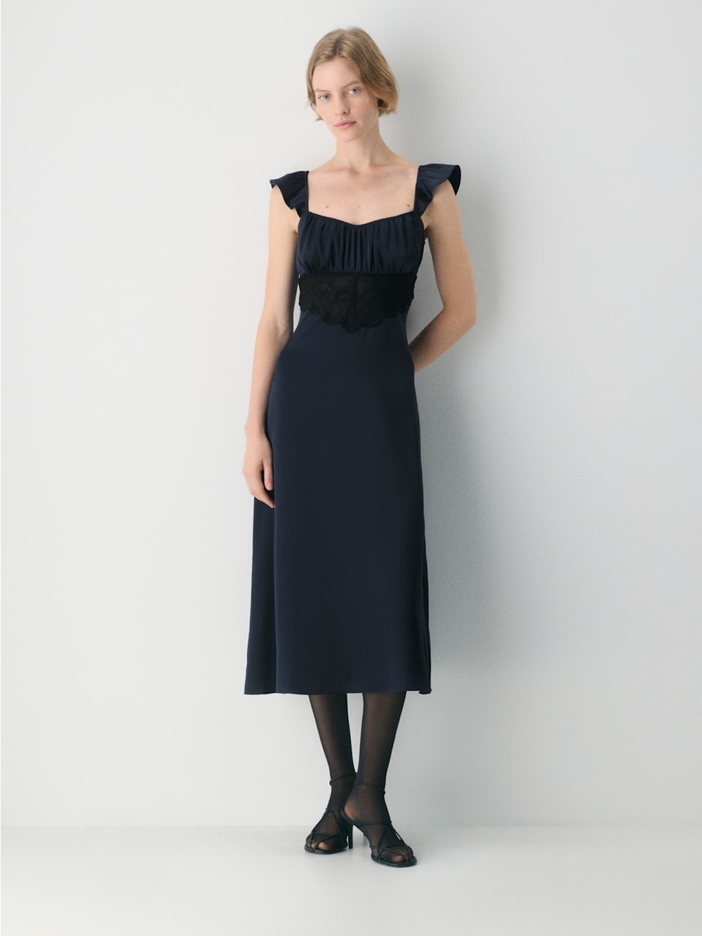 NWT Aritzia “Magnate Satin Dress” in dark night navy by Wilfred - Picture 3 of 11